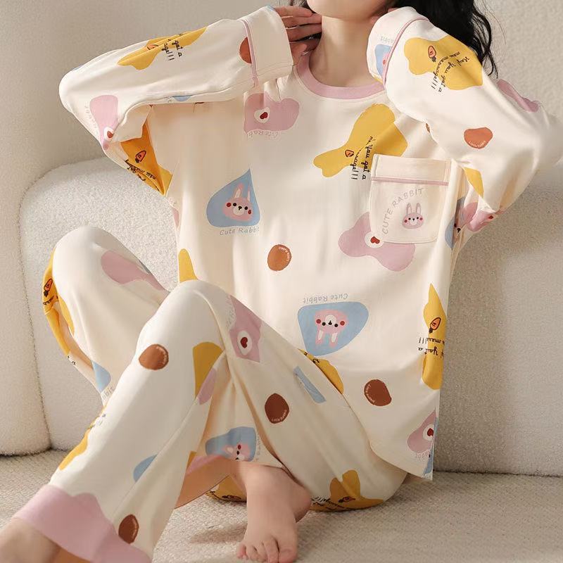 春秋季长袖睡衣女卡通可爱外穿家居服套装