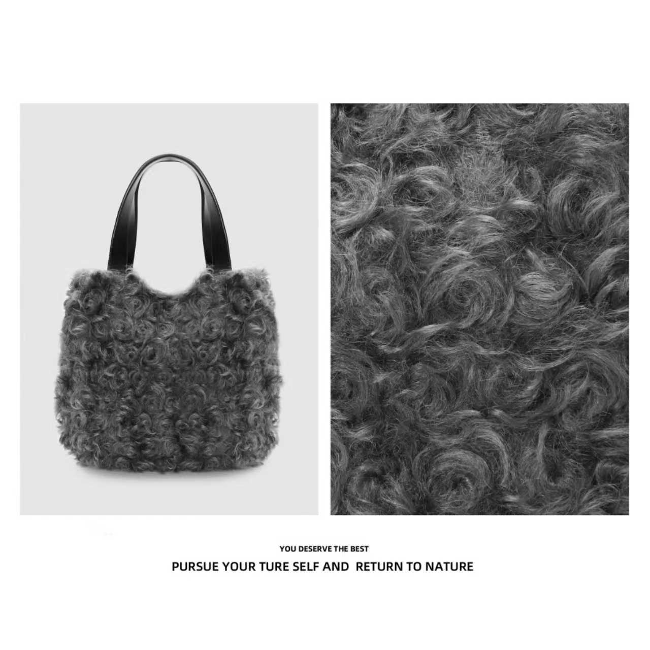 秋冬季超火小众包包新款通勤百搭手提毛毛水桶包3181