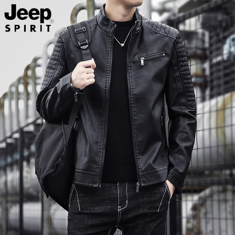 JEEP吉普仿真皮衣男士2025春秋季时尚潮流韩版骑行服机车外套夹克