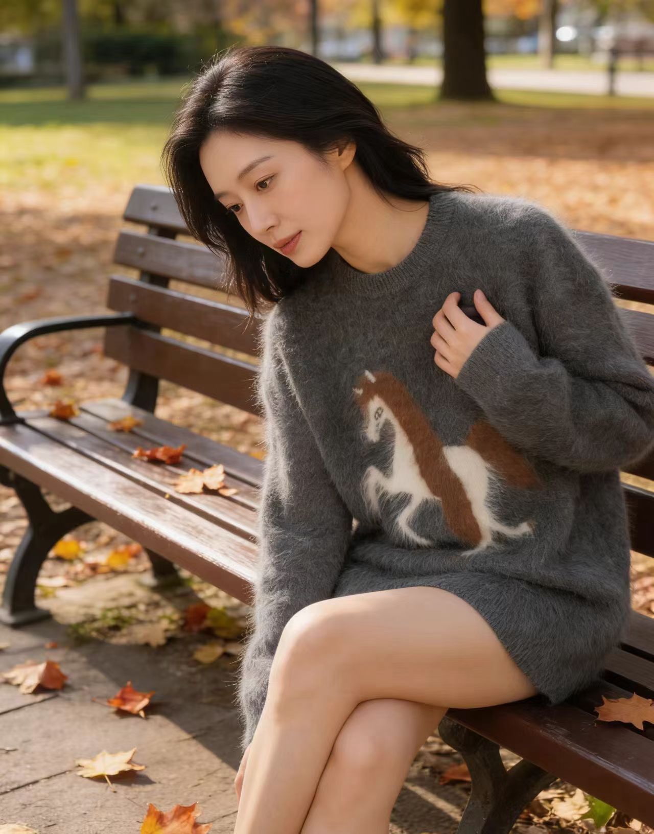 25107厚款冬季羊绒时尚风法式拉绒潮牌女装宽松针织衫百搭25107