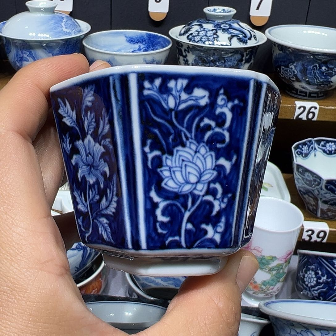 A***丫手工青花6方品茗杯