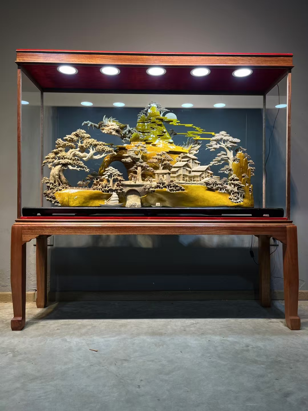 小叶金丝楠木精雕大型山水摆件，龙腾盛世，规格长192宽55高189