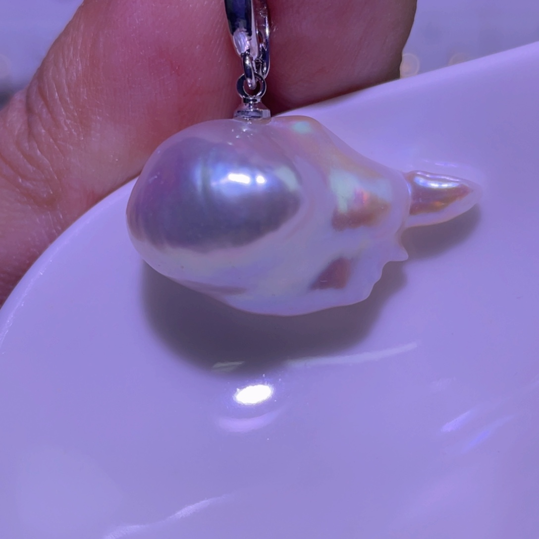 淡水珍珠天然淡水珍珠吊坠银S925镶嵌