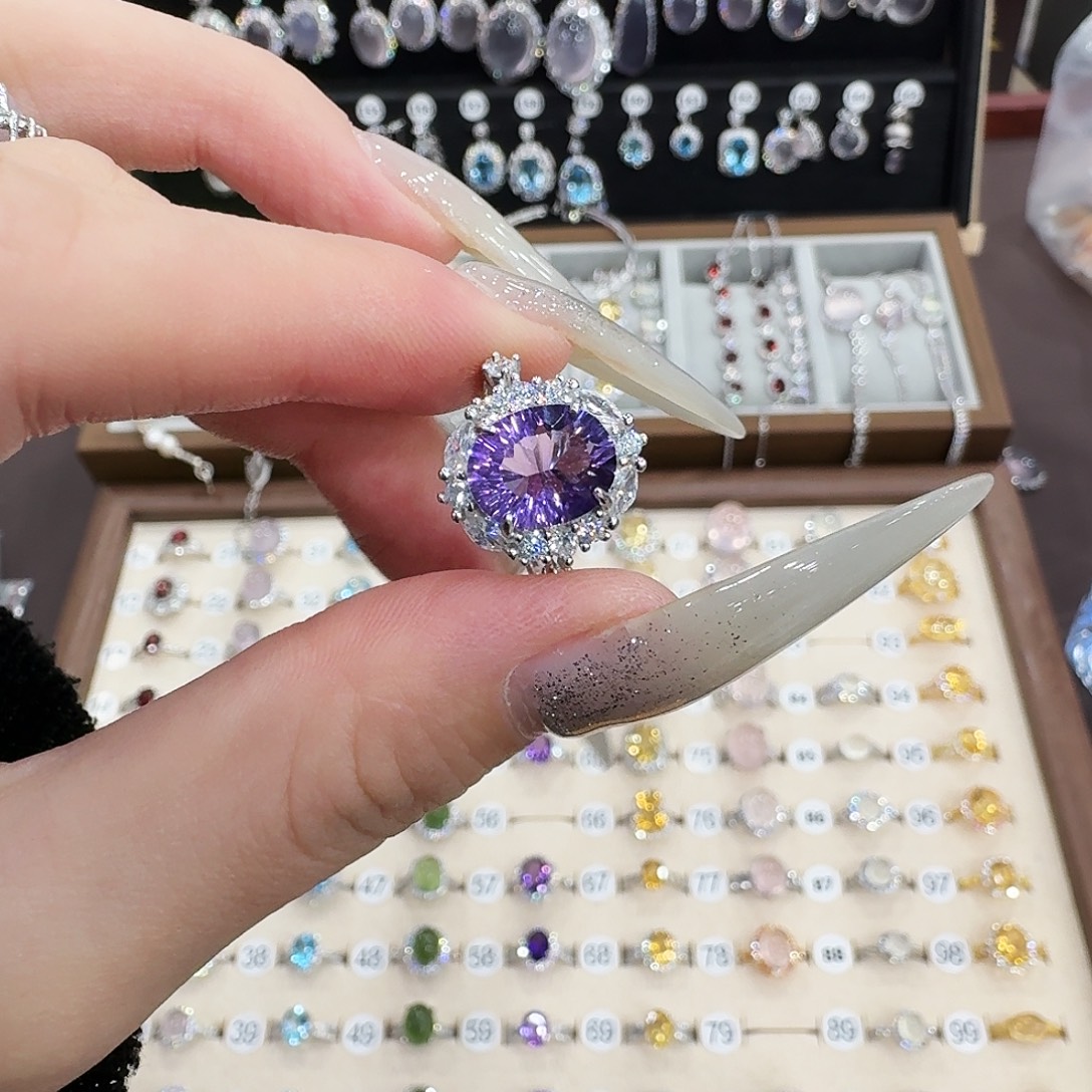 鲜***❸银S925镶嵌戒指紫晶