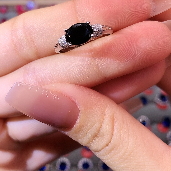 蓝宝石戒指银S925镶嵌