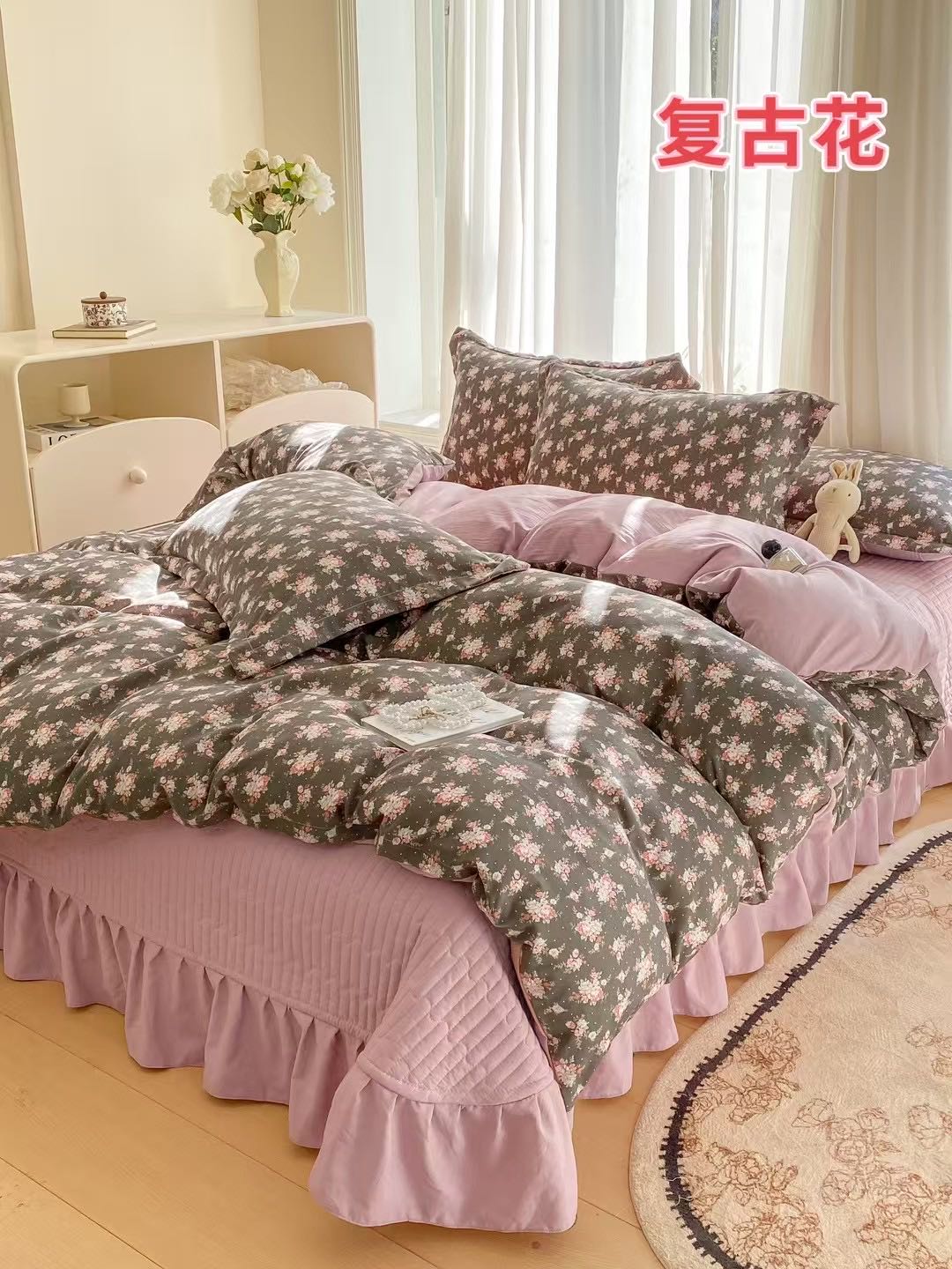 夏季床盖夏被四件套双人新款韩版加厚韩式复古