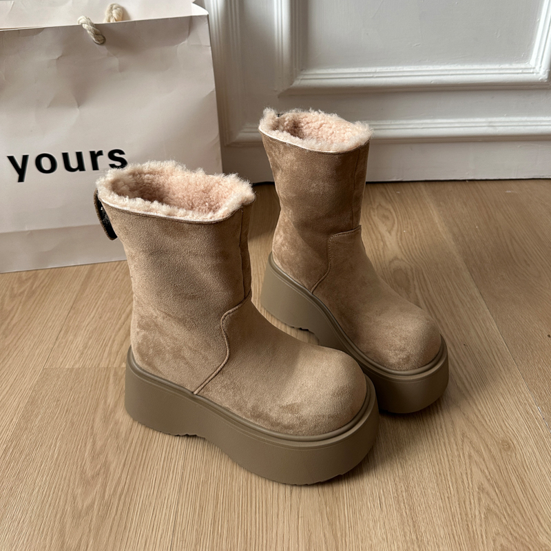 厚底增高加绒保暖勃肯鞋中筒雪地靴女2025新款冬季大头东北大棉鞋