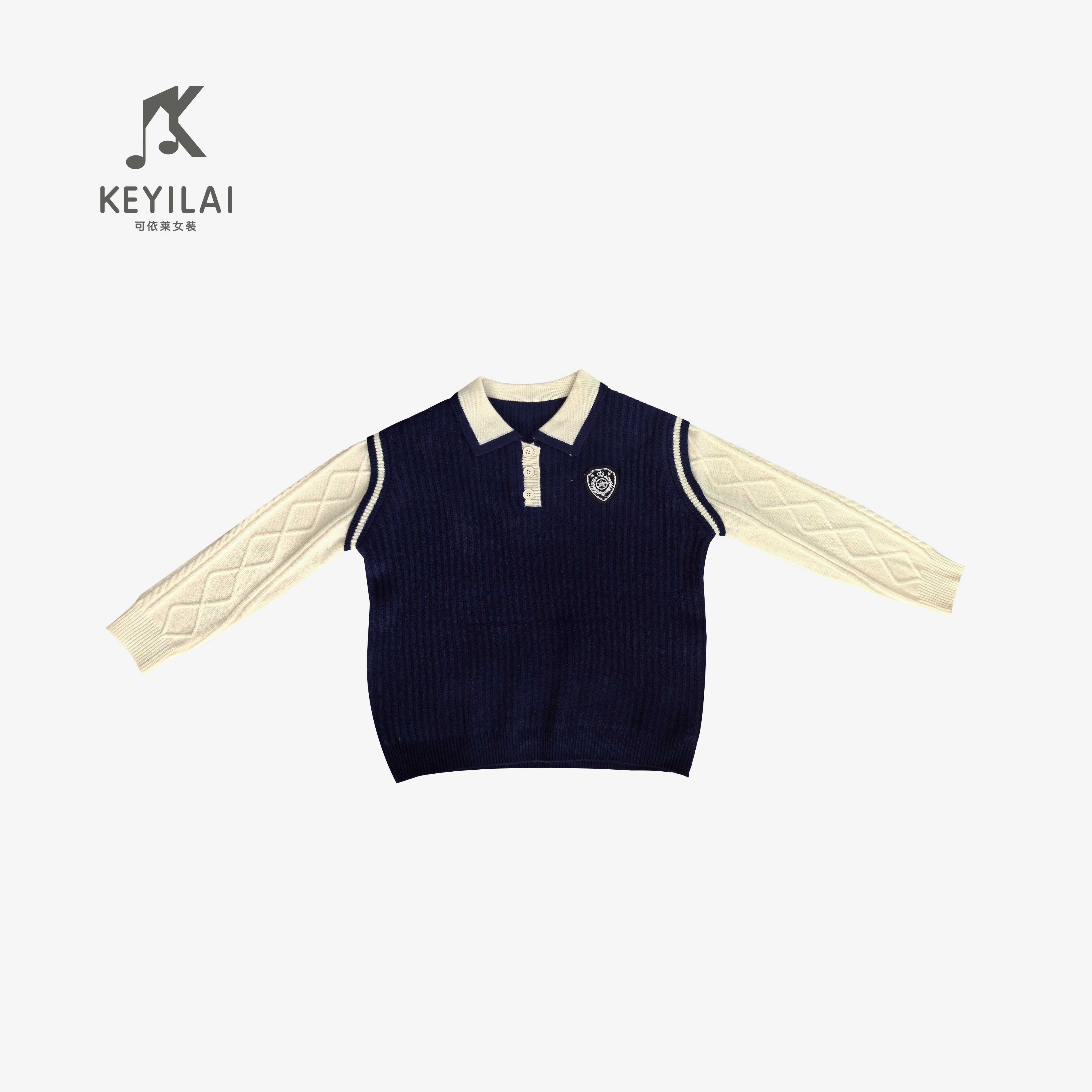 KYL可依莱-娃娃领假两件学院风针织毛衣4D5O0504