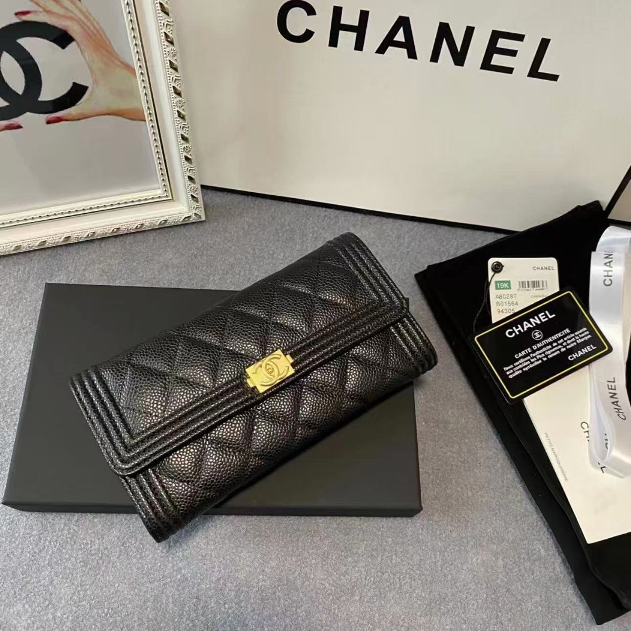 99新 Chanel/香奈儿 Chanel黑金leboy长钱包 25110001-09