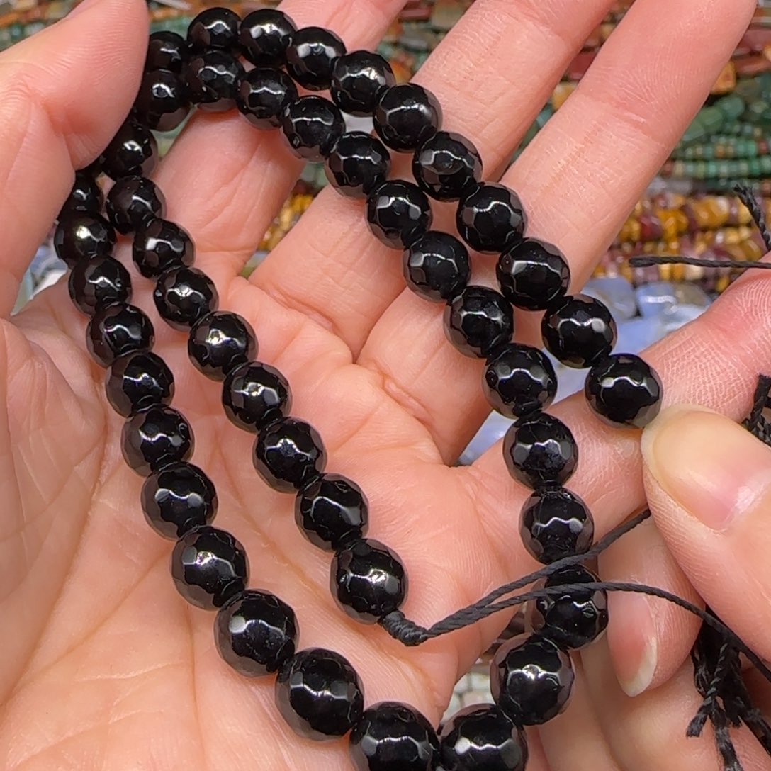 玛瑙/玉髓合金珠宝半成品黑玛瑙7mm一条