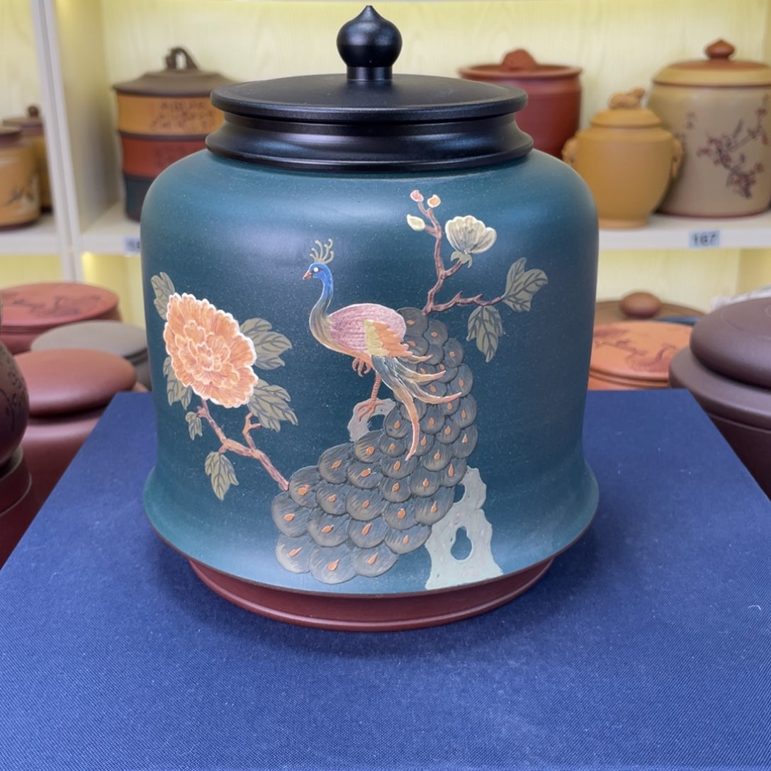 原***味茶案紫砂茶叶罐孔雀