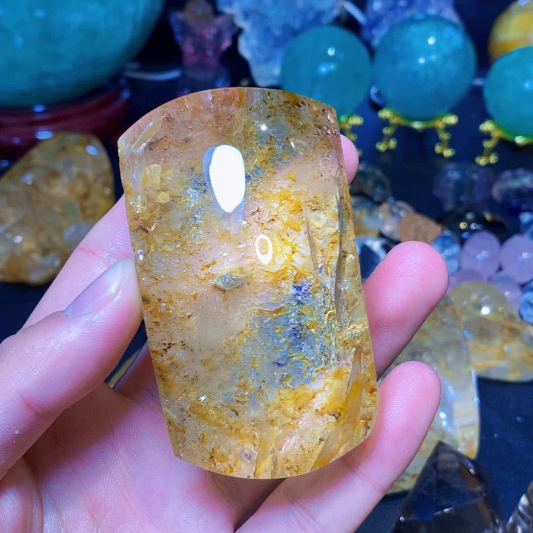 水晶天然彩虹黄礁花随形未镶嵌用****然