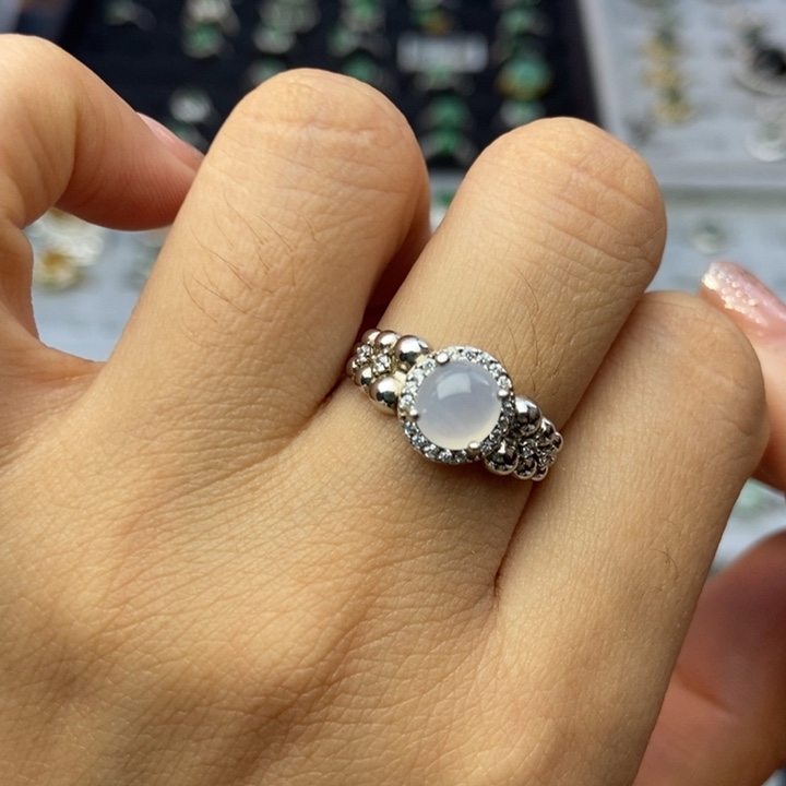 翡翠戒指银S925镶嵌戒指