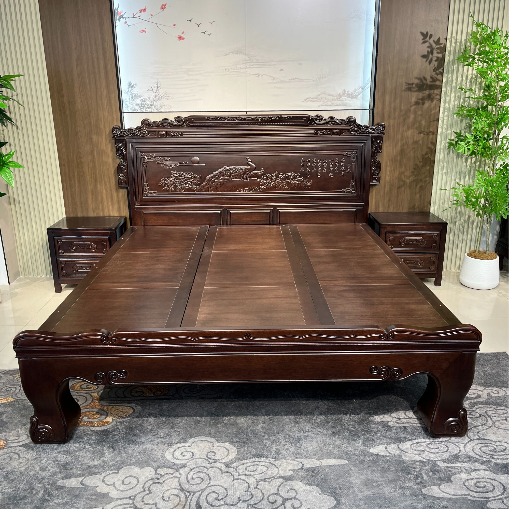 兰亭序组合拆卸卯榫雕花功能实木床婚床古典1.8米x2米网红家具