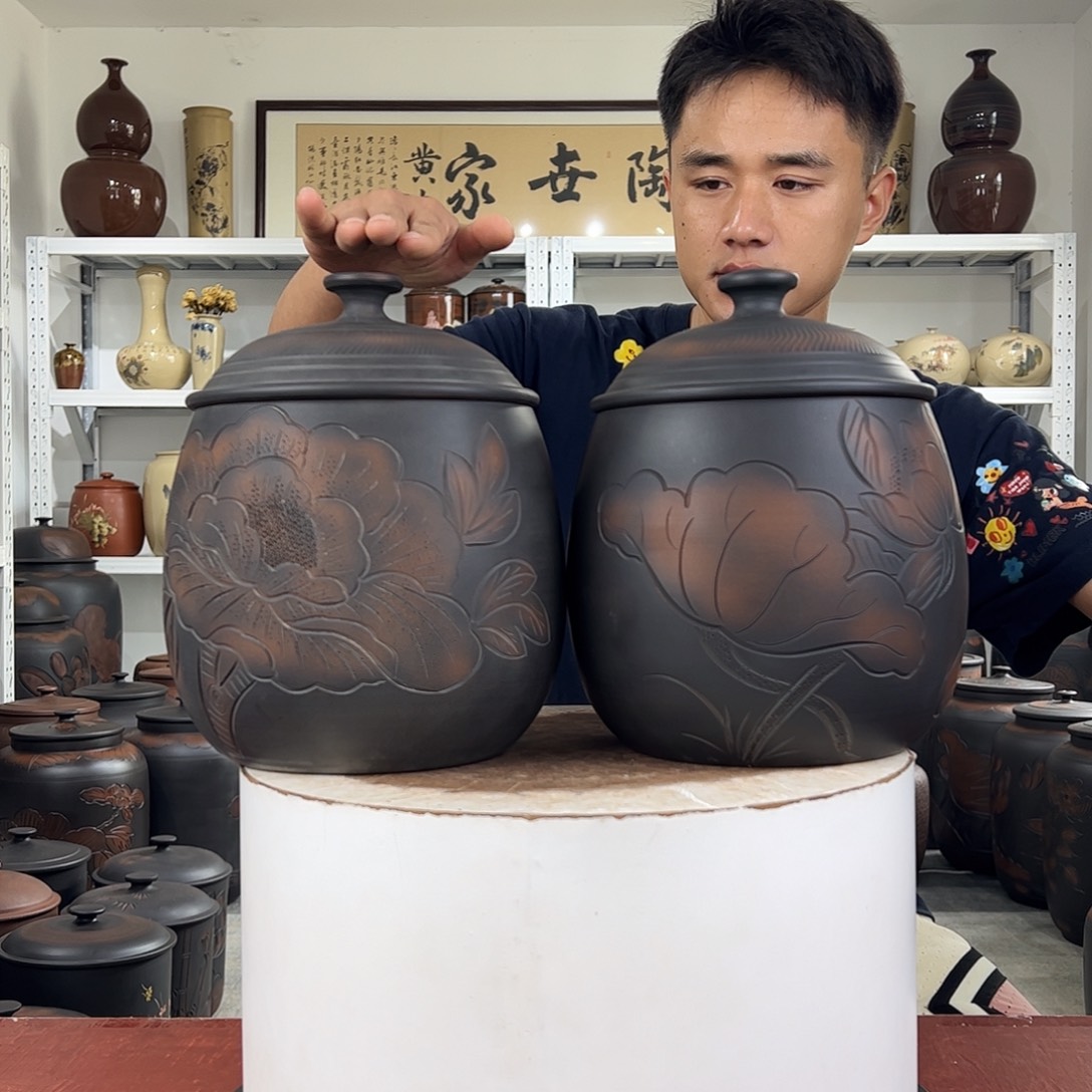一对600克醒茶罐纯手工