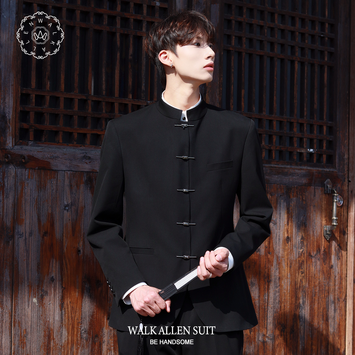 订婚结婚新中式西装男新郎国风盘扣唐装套装立领高级感中山装外套