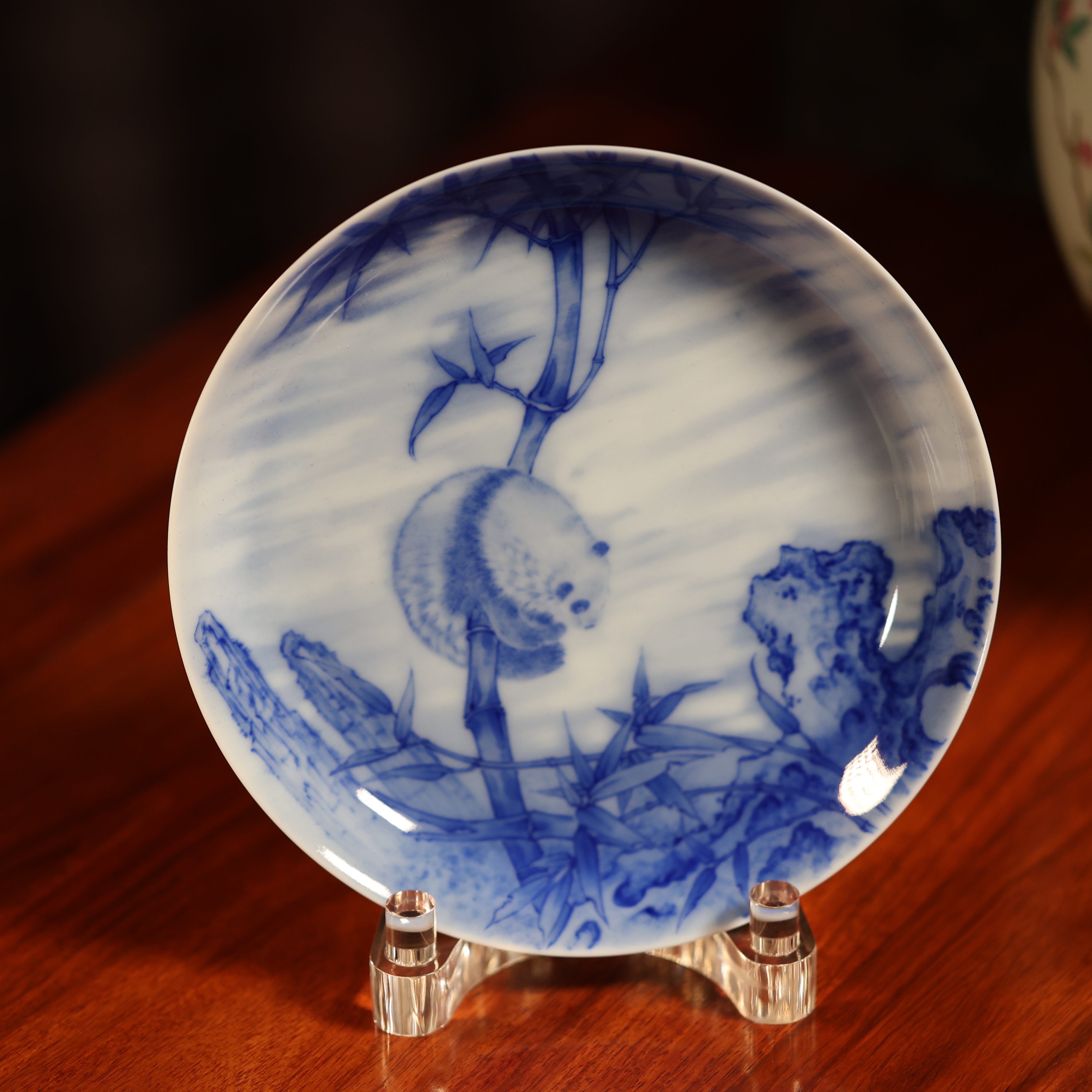 熊友根窑青花手绘无事小神仙赏盘壶承家用陶瓷纯手工中式全手工