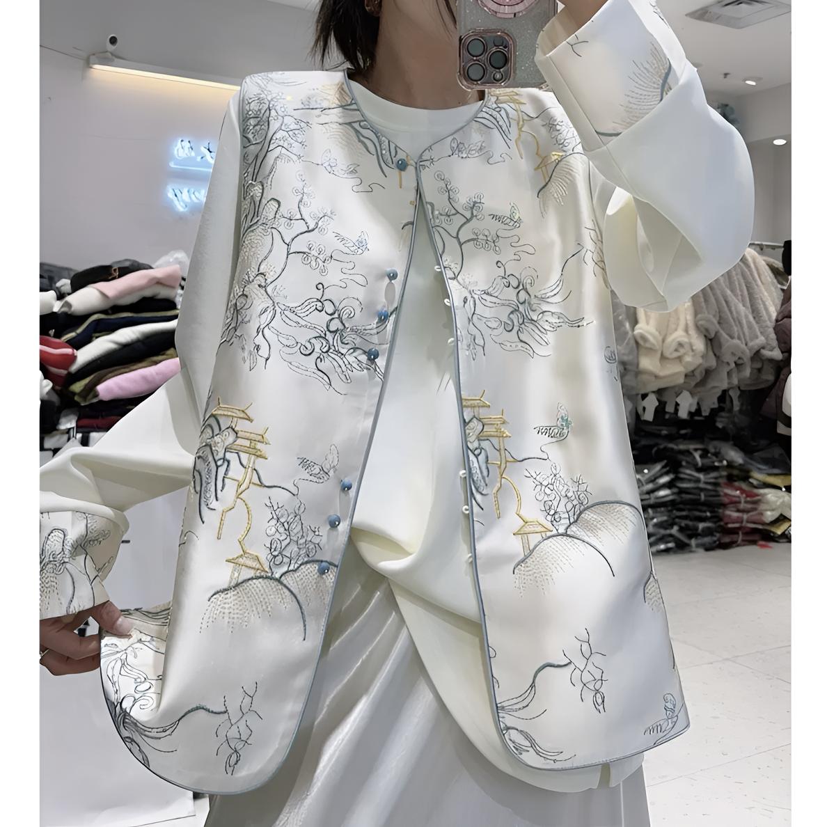 【妃儿红】26春季新款高定面料新中式国风提花两件套-5097