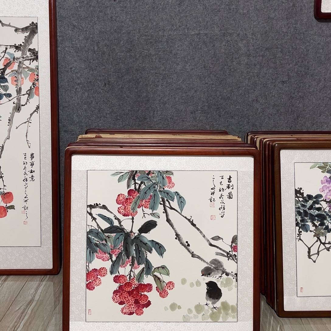 国画书画作品带框63×63