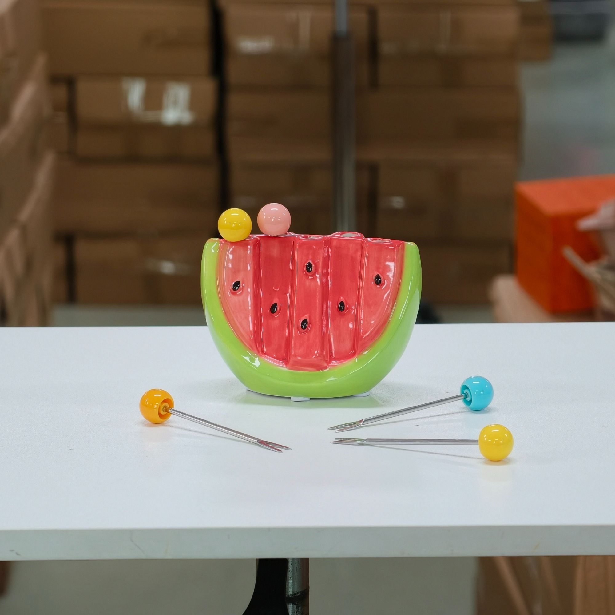 【孤品捡漏】西瓜水果叉摆件