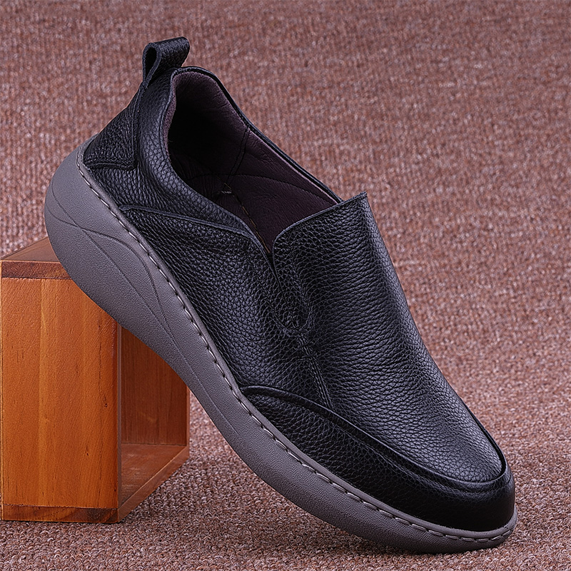 潮牌男鞋真皮休闲英伦厚底气垫皮鞋套脚透气减震轻便牛皮鞋男