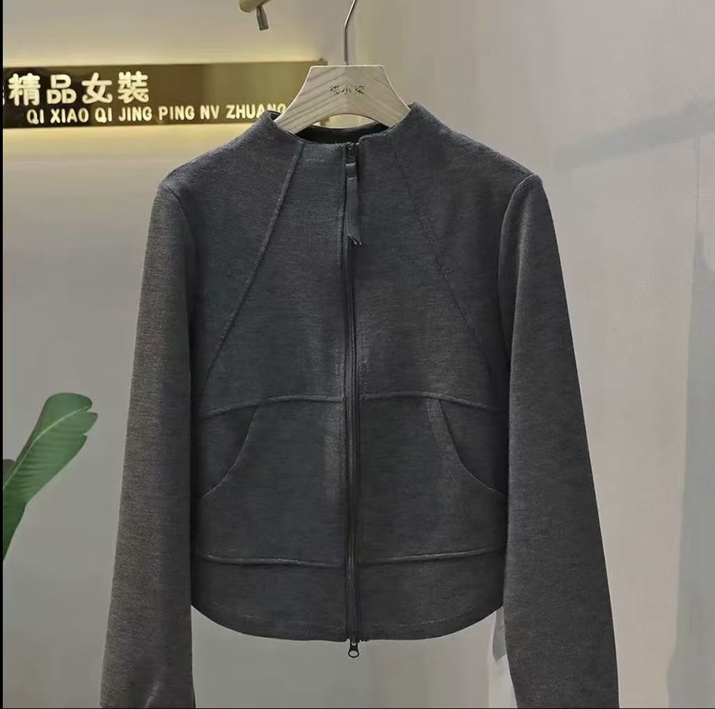 秋季立领时尚修身显瘦立体裁剪百搭休闲长袖开衫卫衣
