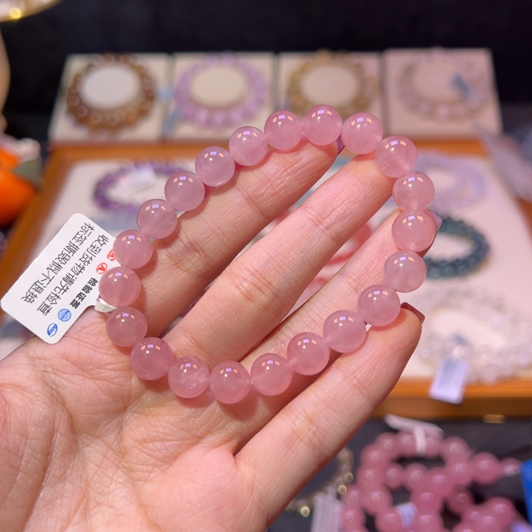 水晶手串未镶嵌ｆ*ｗ9m老矿蜜桃粉马粉