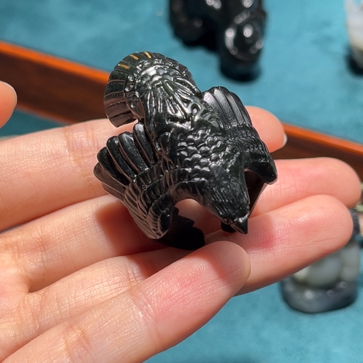 和田玉未镶嵌珠宝半成品青玉鹰戒22m