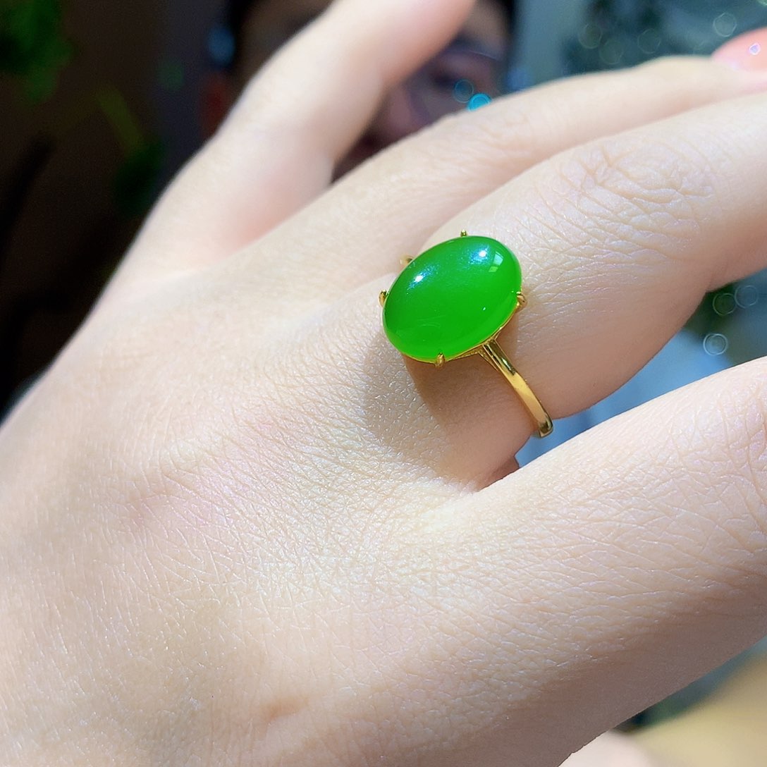 银S925镀金镶嵌戒指和田玉（碧玉）