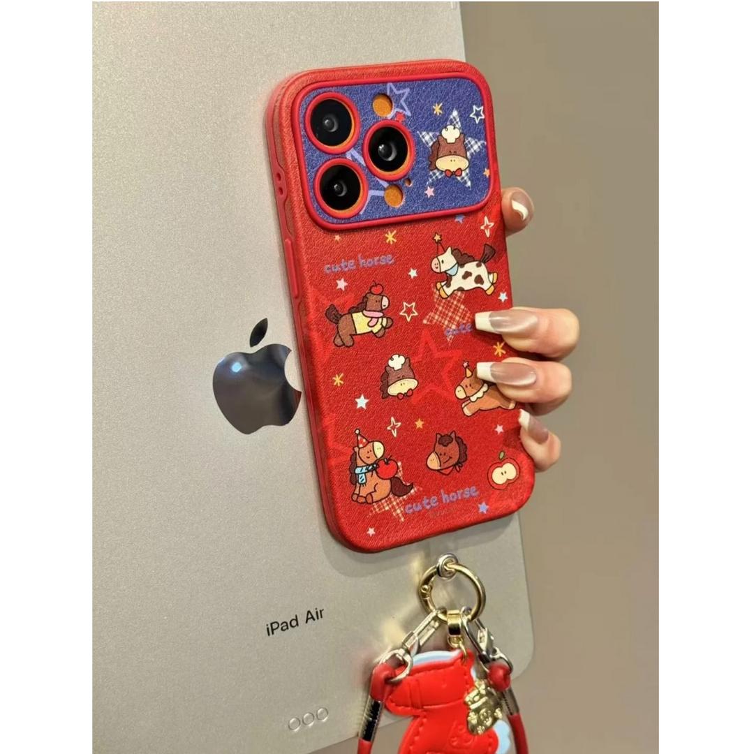 皮质红蓝撞色多只小马星星手机壳适用iPhone17promax精孔秒变17