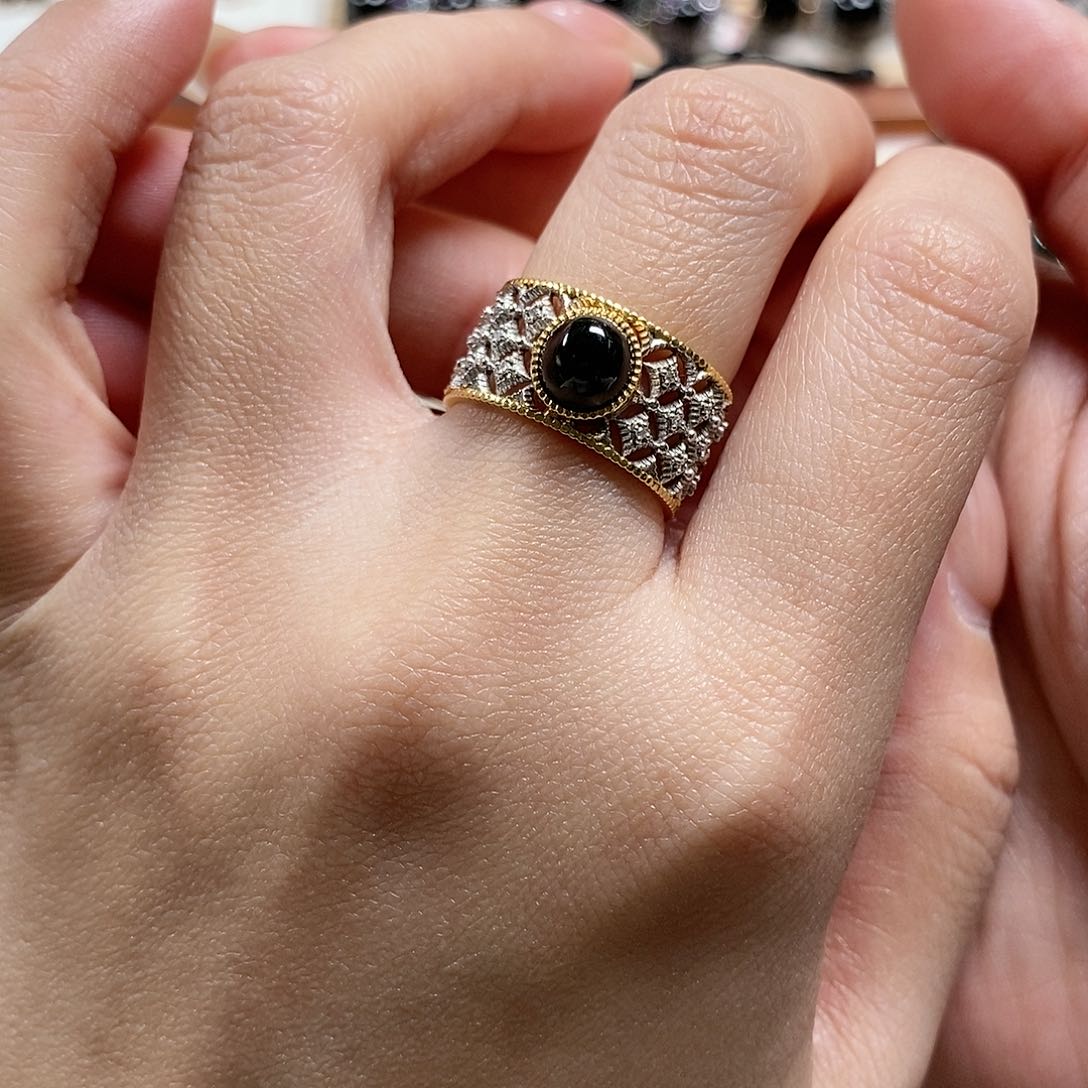 翡翠戒指18K金镶嵌福**满1     