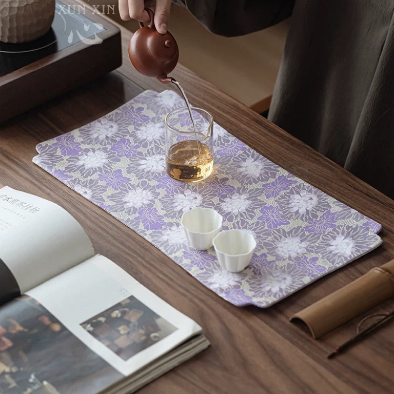 紫色香云织茶席茶桌垫双面定制款高端茶席布艺桌旗桌面装饰