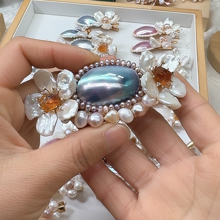 淡水珍珠发饰银S925镶嵌2*