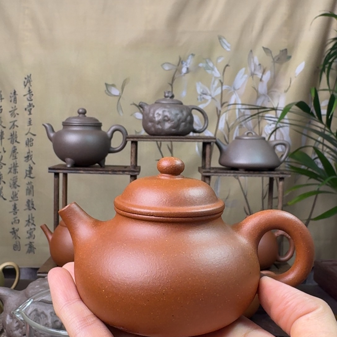 紫砂茶壶水*涧黄龙山原矿红降坡容天壶