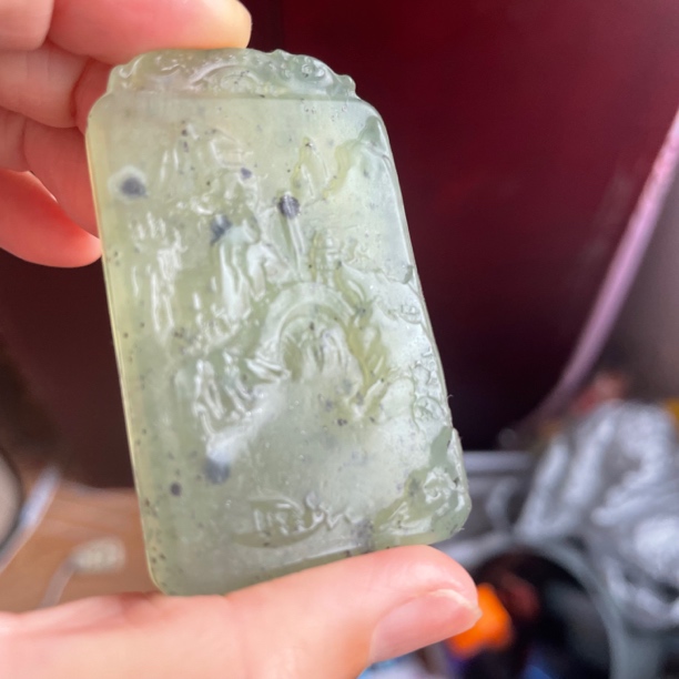 岫玉山水牌吊坠项链