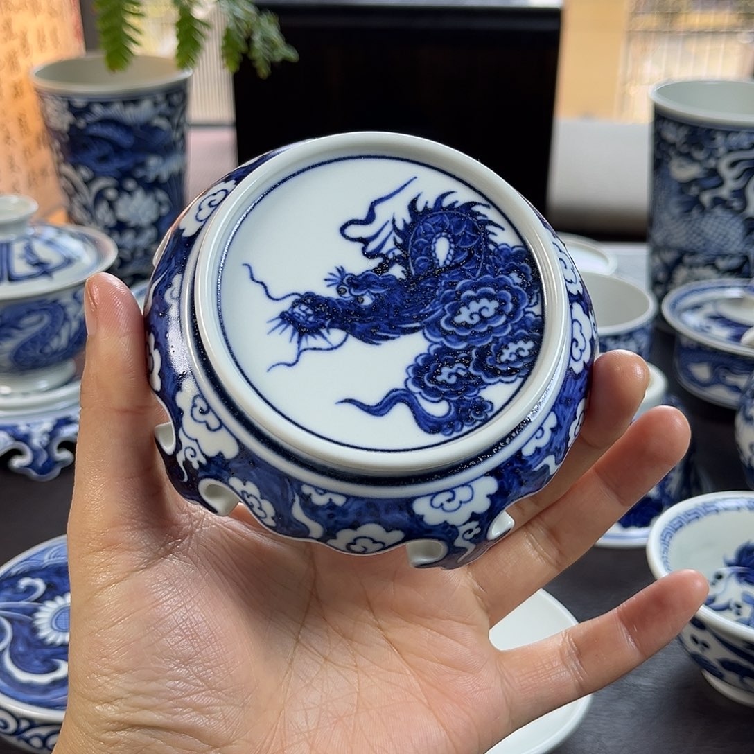 朝岚夕霞仿至正元青花盖置原矿釉烧制