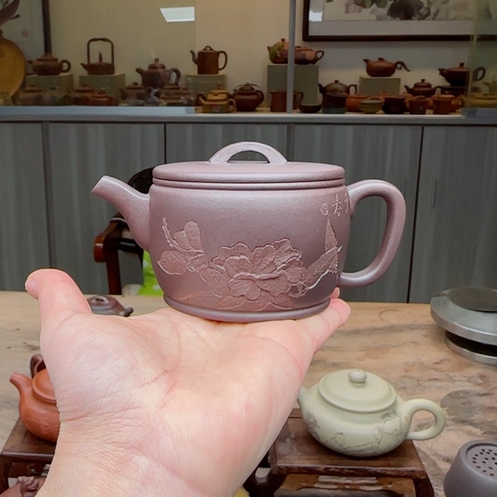 紫砂茶壶紫泥150 c C小任刻绘