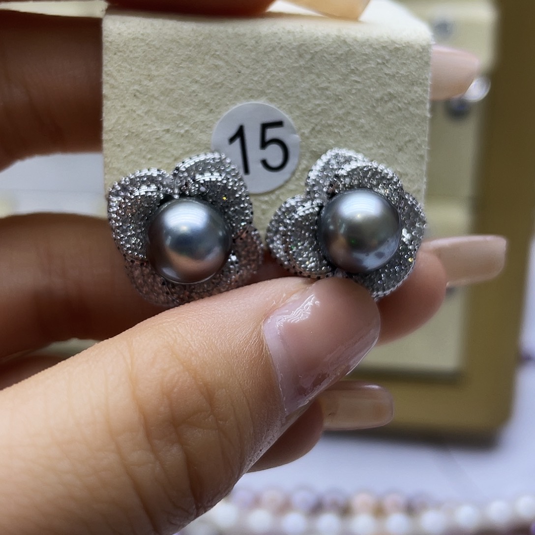 银S925镶嵌海水珍珠耳饰