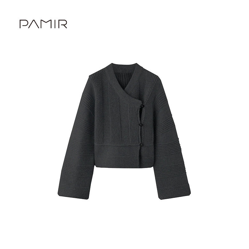 PAMIR秋冬新款拉绒女V领设计款羊绒针织开衫 LR193