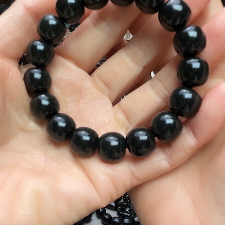 (***¥和田玉（墨玉）未镶嵌手链卡13老型特细精品