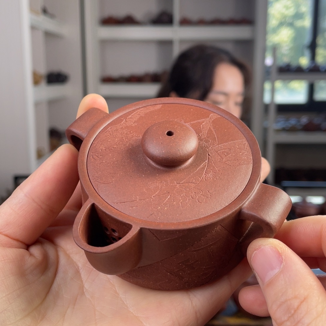 紫砂茶壶底槽清刻绘手抓壶125cc