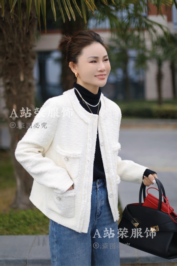 【荣姐精选】圆领花边小香外套