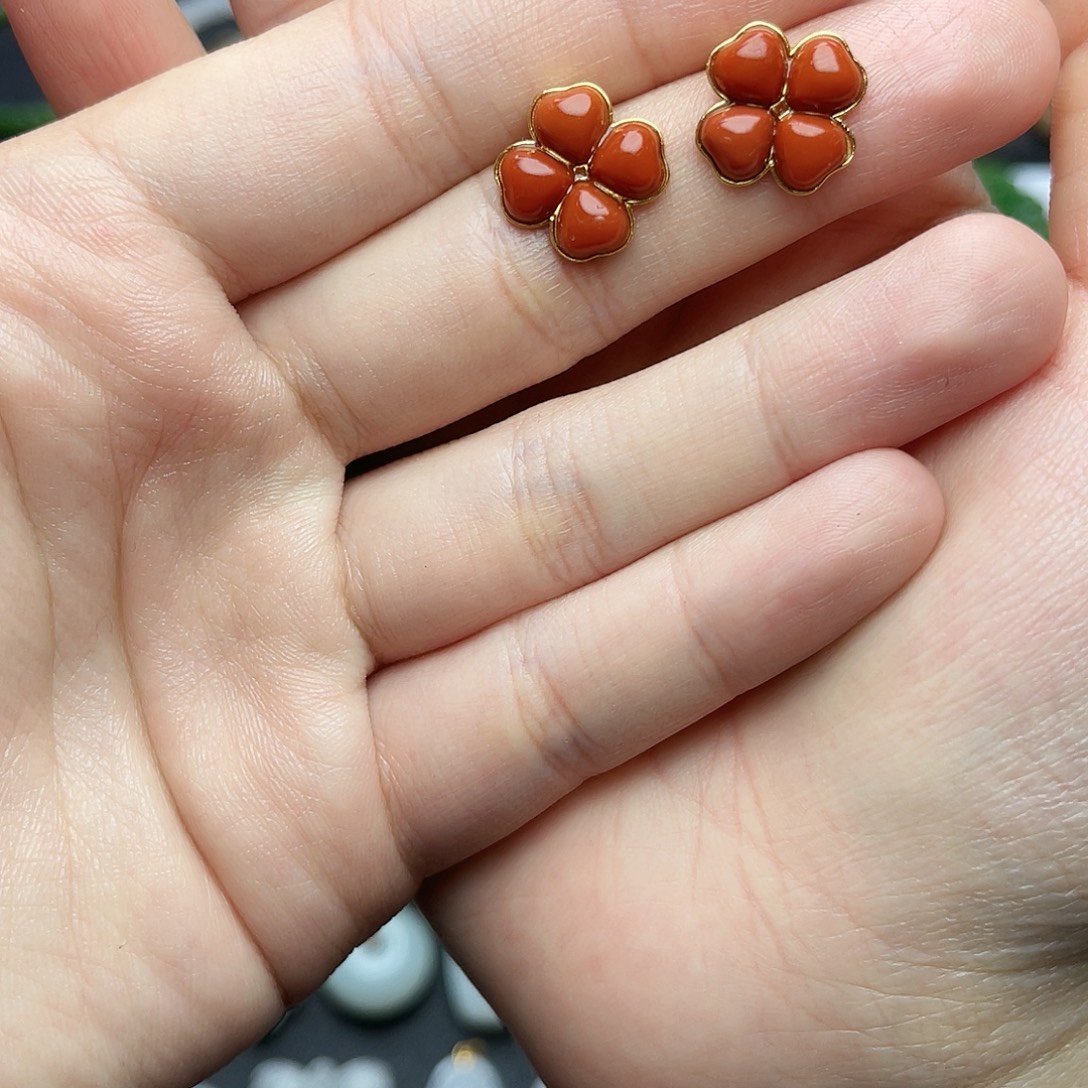 南红玛瑙银S925镶嵌耳饰06