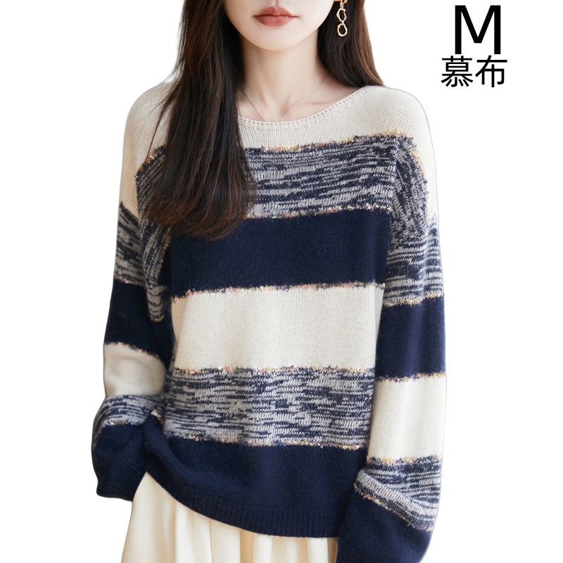 MUBU/慕布慕布秋冬新款针织衫女士浣熊绒琥珀流光风条纹宽松长袖