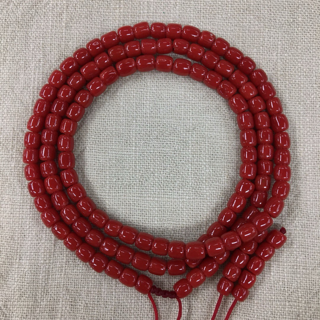 科西卡红珊瑚老邢桶珠三圈手串4.3mm多圈红色手链