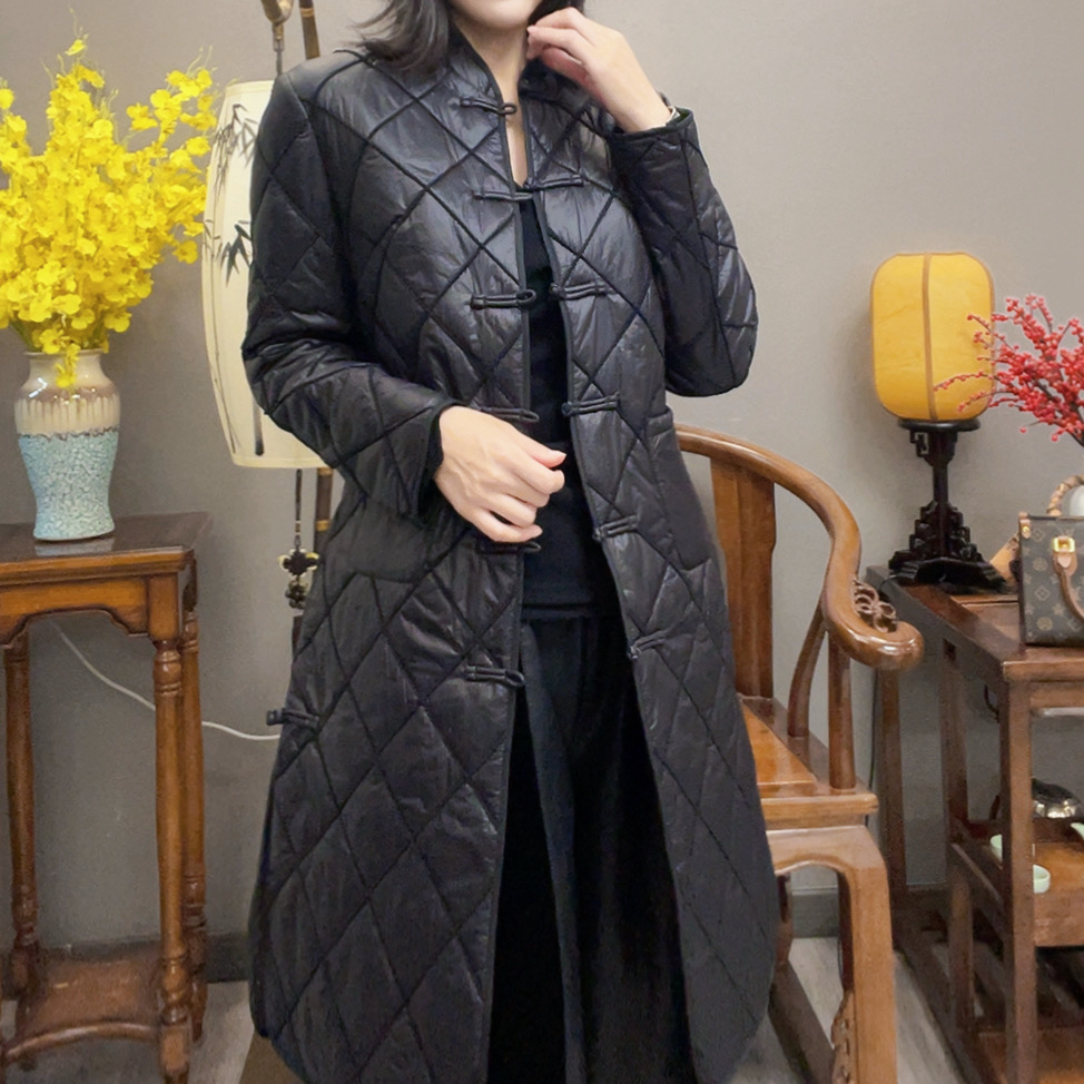 【峰姐甄选】1128【MM】新中式盘扣压格长款国风棉服