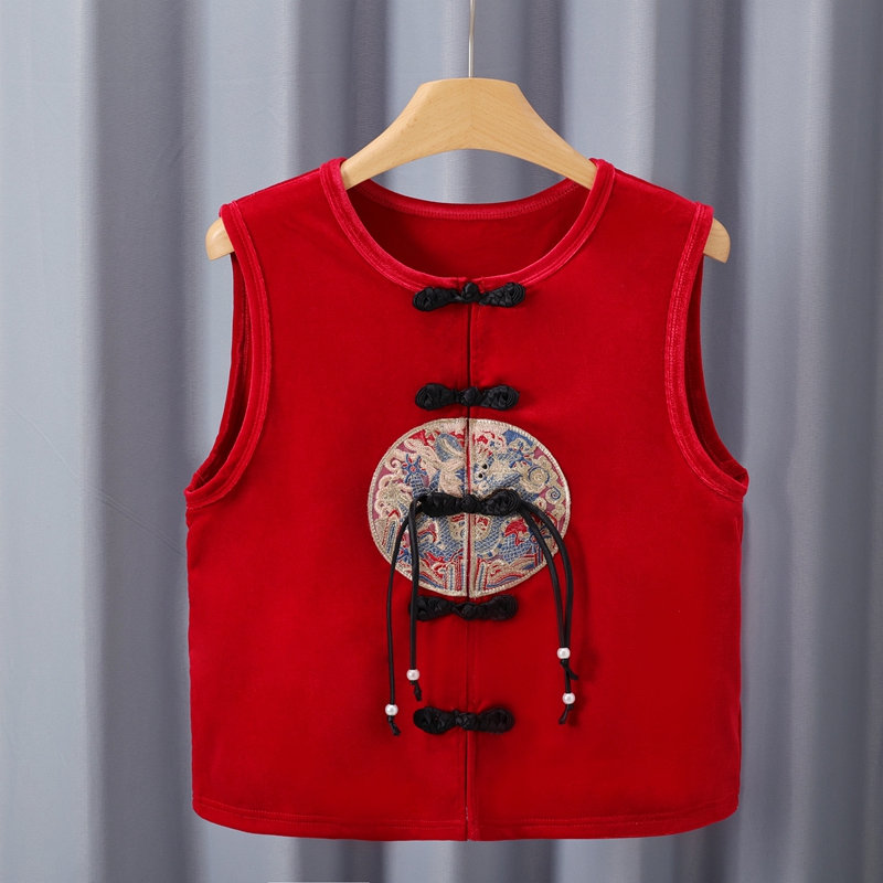 26/新年春季新款国风刺绣盘扣双面金丝绒马甲