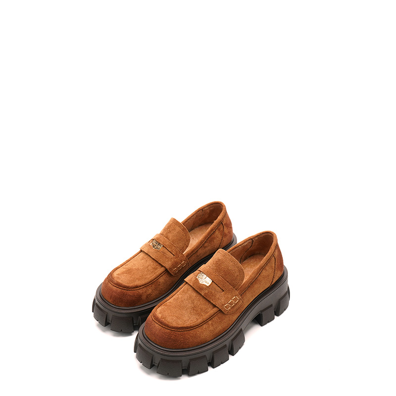 2093 美拉德棕色英伦风一脚蹬金币乐福鞋女单鞋