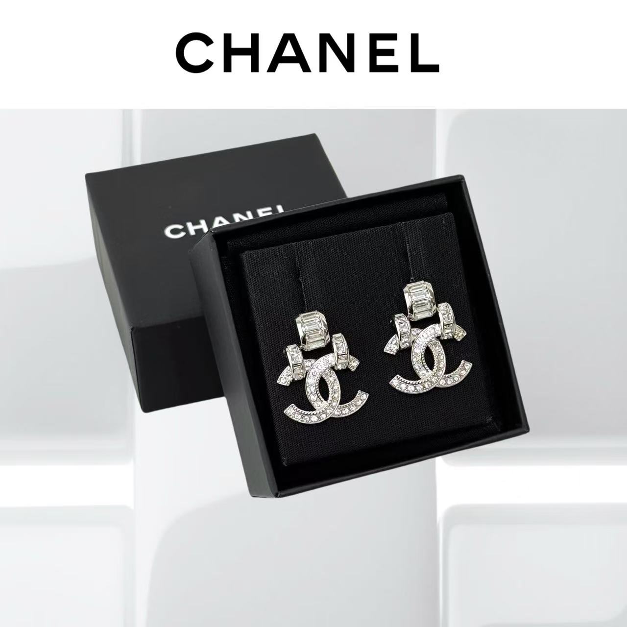 99新 Chanel/香奈儿  23P方形满钻经典双C耳环