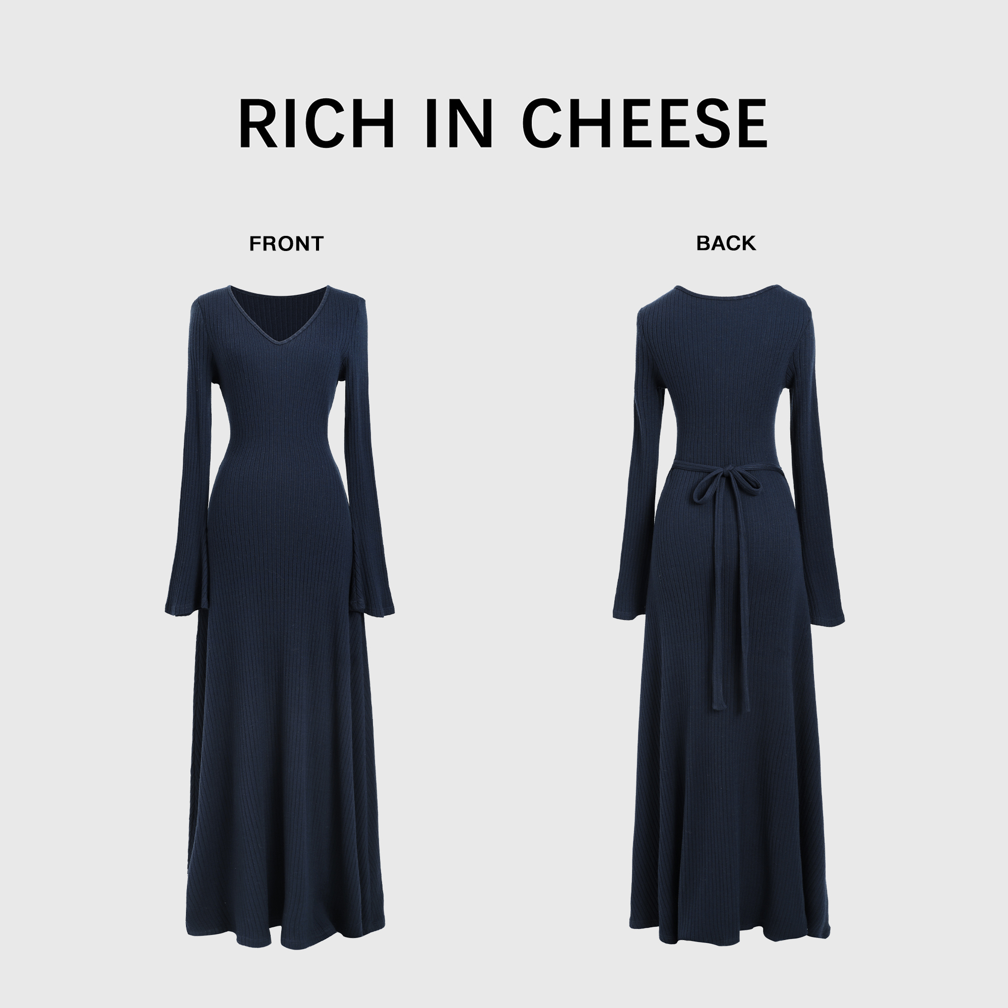RICHINCHEESE 腰精及地裙 气质长袖时尚收腰长款针织连衣裙
